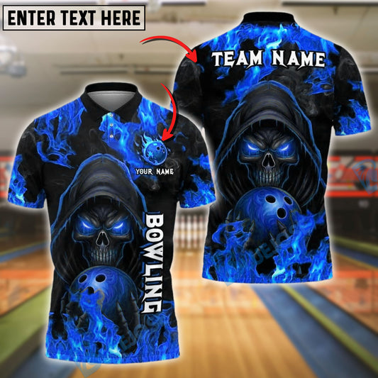 BlueJose Bowling Flaming Skull with Fireball Customized Name, Team Name 3D Shirt (4 Colors)