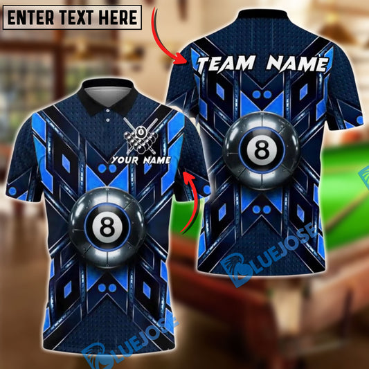 BlueJose Billiards 8 Ball Metal Shield Glow Personalized Name, Team Name Unisex Shirt (4 Colors)
