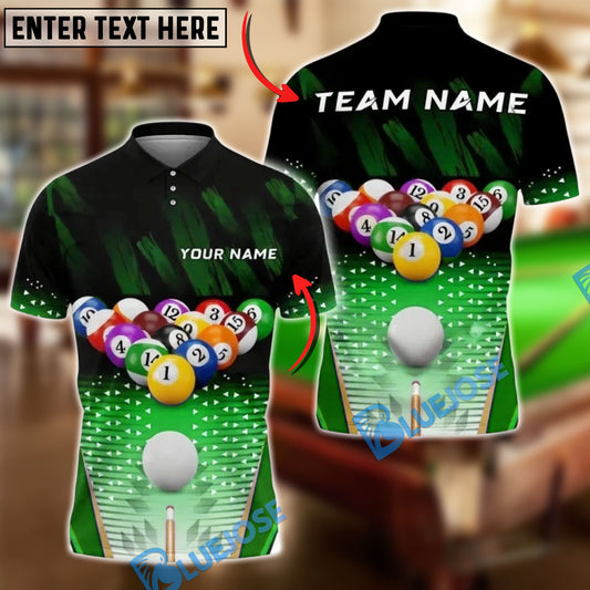 BlueJose Billiards 8 Ball Full Rack Break Shot Personalized Name, Team Name Unisex Shirt (4 Colors)
