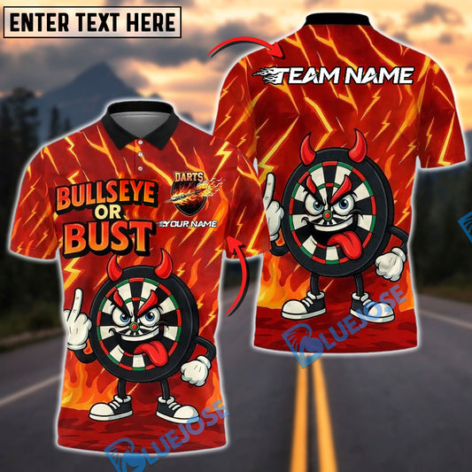 BlueJose Darts Devil Cartoon Dartboard Bullseye Customized Name, Team Name 3D Shirt (4 Colors)