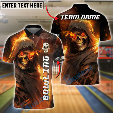 BlueJose Bowling Flaming Skull Fire Reaper Customized Name, Team Name 3D Shirt (4 Colors)
