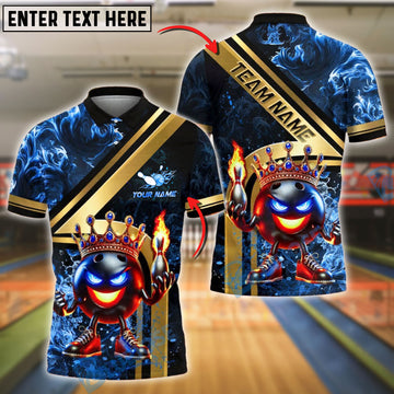 BlueJose Bowling And Pins Royal Fireball Gold Stripe Design Customized Name, Team Name 3D Shirt (4 Colors)