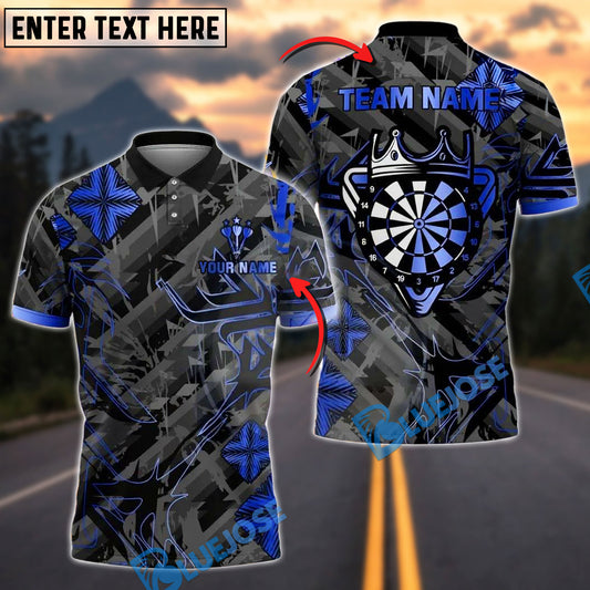 BlueJose Darts Royal Crown Gold Black Customized Name, Team Name Pocket Shirt (4 Colors)