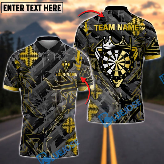 BlueJose Darts Royal Crown Gold Black Customized Name, Team Name Pocket Shirt (4 Colors)