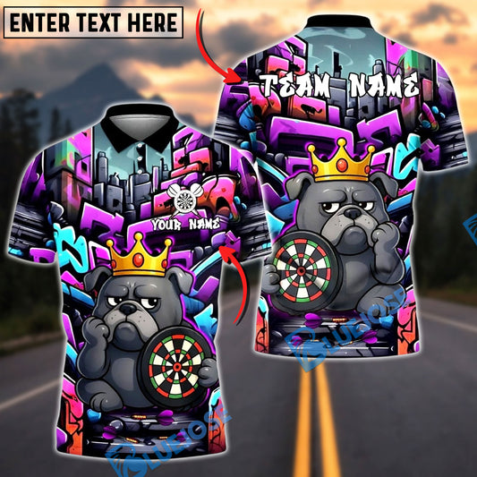 BlueJose Darts Bulldog King Graffiti Crown Customized Name, Team Name 3D Shirt (4 Colors)