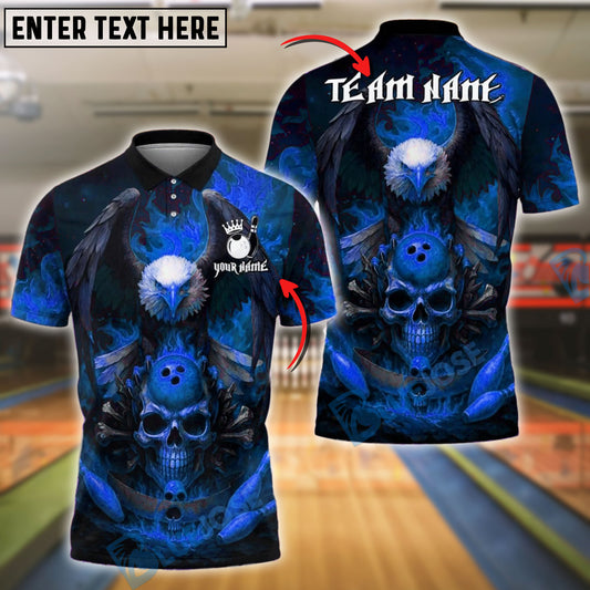 BlueJose Bowling And Pins Flaming Eagle Skull Fireball Customized Name, Team Name 3D Shirt (4 Colors)