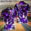 BlueJose Bowling And Pins Flame Electric Skull Customized Name, Team Name 3D Shirt (4 Colors)