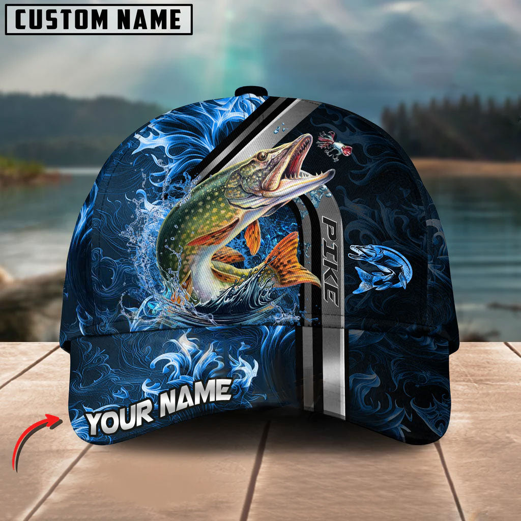 BlueJose Pike Fishing Ocean Wave Power Personalized Cap