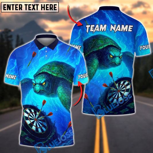 BlueJose Darts Angry Turtle Blue Ocean Customized Name, Team Name 3D Shirt (4 Colors)