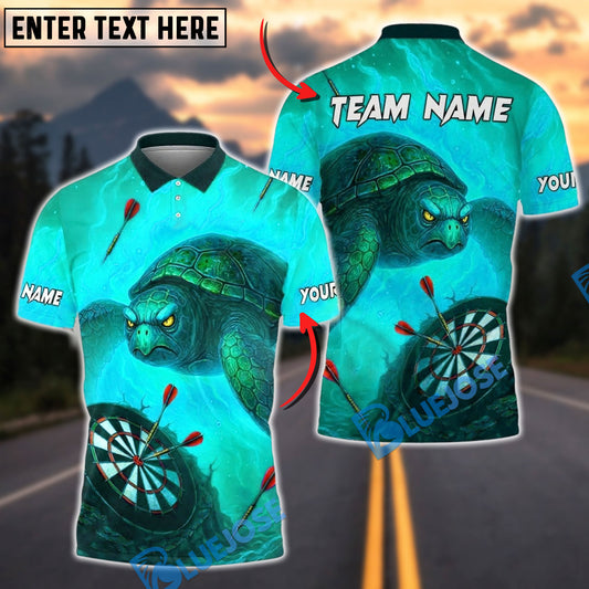 BlueJose Darts Angry Turtle Blue Ocean Customized Name, Team Name 3D Shirt (4 Colors)
