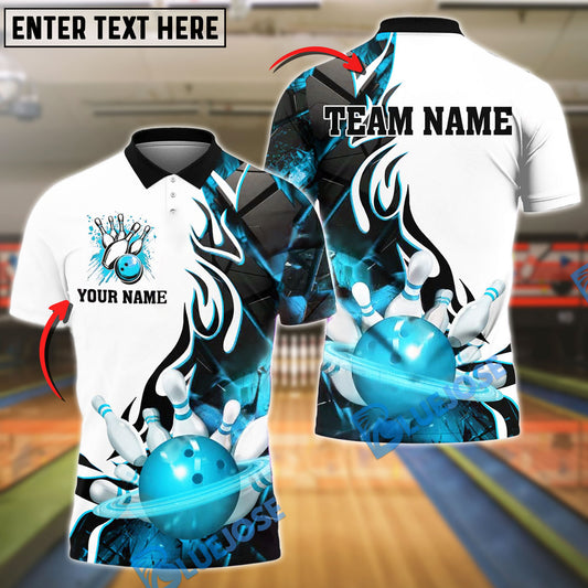 BlueJose Bowling And Pins Storm Contrast Style Customized Name, Team Name 3D Shirt (4 Colors)