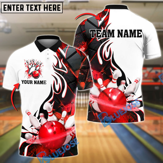 BlueJose Bowling And Pins Storm Contrast Style Customized Name, Team Name 3D Shirt (4 Colors)