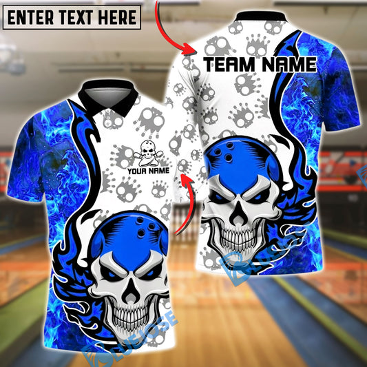 BlueJose Bowling And Pins Skull Fire Fun Customized Name, Team Name 3D Shirt (4 Colors)