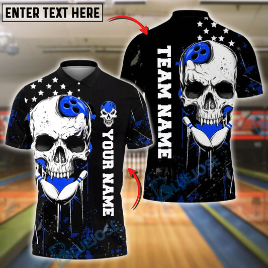 BlueJose Bowling And Pins Skull & Purple Grunge Design Customized Name, Team Name 3D Shirt (4 Colors)