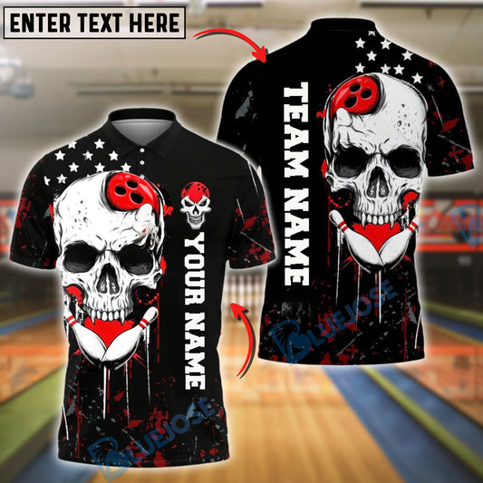 BlueJose Bowling And Pins Skull & Purple Grunge Design Customized Name, Team Name 3D Shirt (4 Colors)