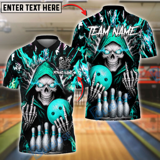 BlueJose Bowling And Pins Grim Reaper Flame Customized Name, Team Name 3D Shirt (4 Colors)