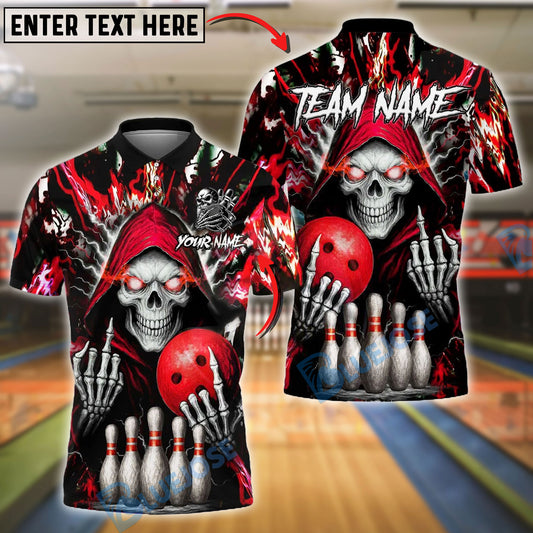 BlueJose Bowling And Pins Grim Reaper Flame Customized Name, Team Name 3D Shirt (4 Colors)