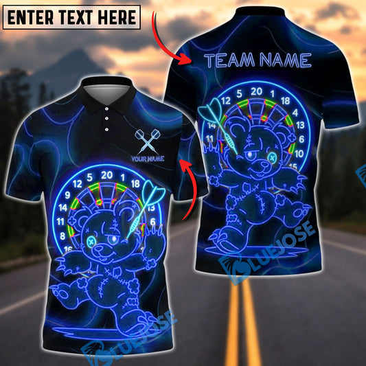 BlueJose Darts Neon Dartboard Bear Running Customized Name, Team Name 3D Shirt (4 Colors)