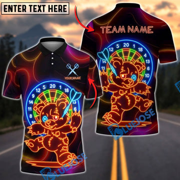 BlueJose Darts Neon Dartboard Bear Running Customized Name, Team Name 3D Shirt (4 Colors)