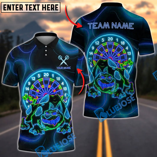 BlueJose Darts Neon Dartboard Monster Bulldog Customized Name, Team Name 3D Shirt (4 Colors)