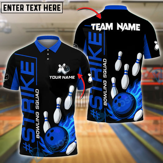 BlueJose Bowling And Pins Strike Design Flaming Ball Customized Name, Team Name 3D Shirt (4 Colors)