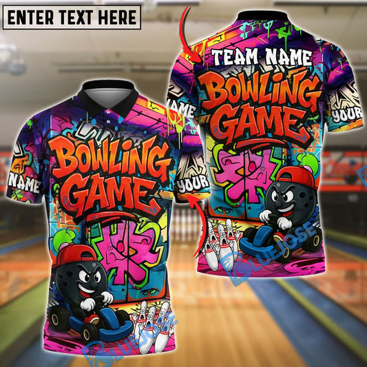 BlueJose Bowling And Pins Kart Graffiti Cartoon Street Style Customized Name, Team Name 3D Shirt (4 Colors)
