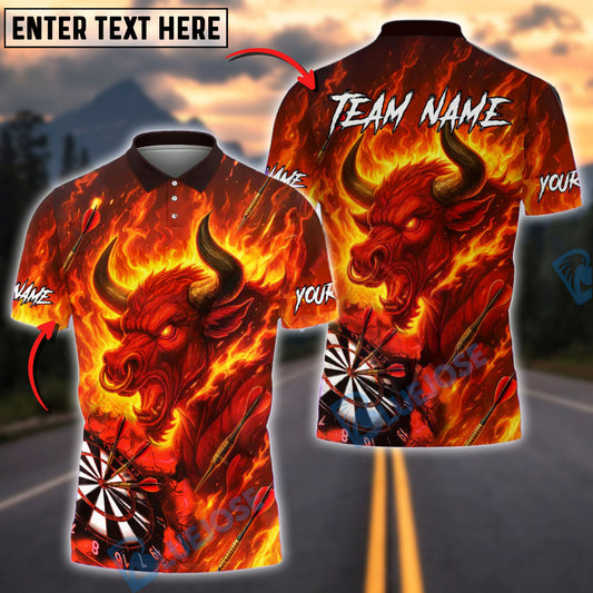 BlueJose Darts Bull Fire Flame Customized Name, Team Name 3D Shirt (4 Colors)