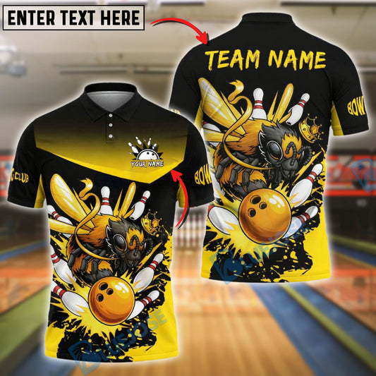 BlueJose Bowling And Pins Angry Hornet Strike Design Customized Name, Team Name 3D Shirt (4 Colors)