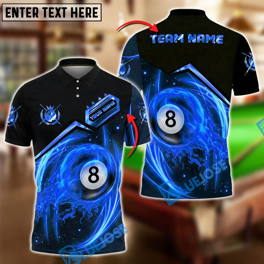 BlueJose Billiards Ball 8 Flame Rocket Personalized Name Shirt (4 Colors)
