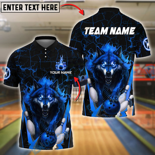 BlueJose Bowling And Pins Wolf Flame Customized Name, Team Name 3D Shirt (4 Colors)