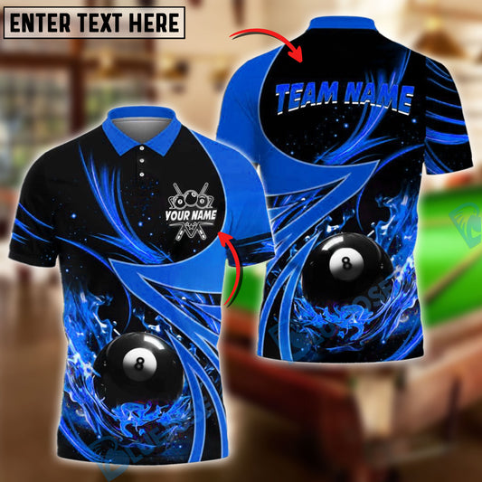 BlueJose Billiards Ball 8 Fire Splash Personalized Name, Team Name Unisex Shirt (4 Colors)