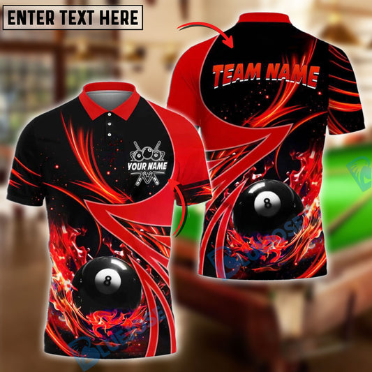 BlueJose Billiards Ball 8 Fire Splash Personalized Name, Team Name Unisex Shirt (4 Colors)