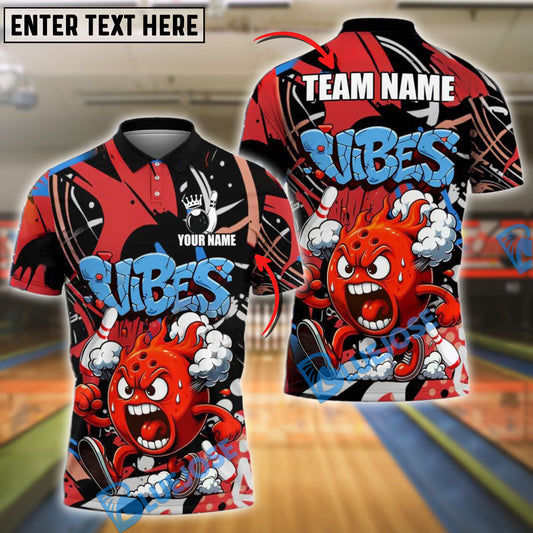 BlueJose Bowling Fireball Graffiti Style Customized Name, Team Name 3D Shirt (4 Colors)