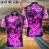 BlueJose Bowling And Pins Fire Skull Flame Effect Customized Name, Team Name 3D Shirt (4 Colors)