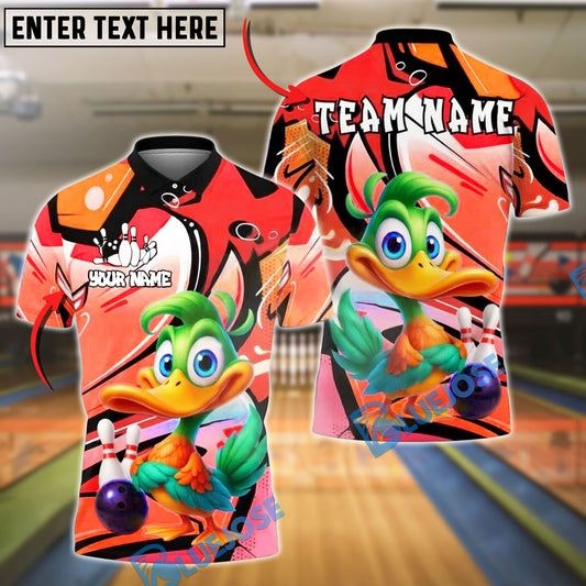 BlueJose Bowling And Pins Cartoon Duck Graffiti Customized Name, Team Name 3D Shirt (4 Colors)