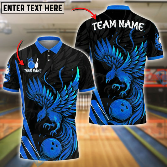 BlueJose Bowling And Pins Phoenix Flame Design Customized Name, Team Name 3D Shirt (4 Colors)