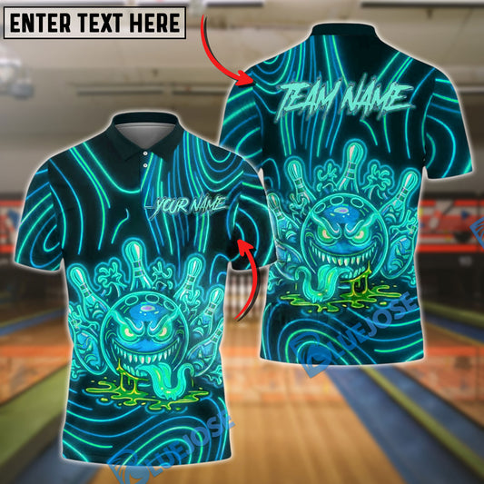 BlueJose Bowling And Pins Neon Evil Ball Glow Effect Customized Name, Team Name 3D Shirt (4 Colors)
