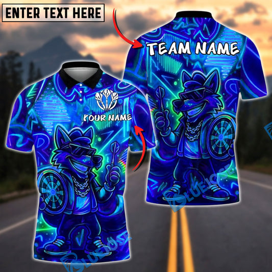BlueJose Darts Neon Wolf Cool Graffiti Customized Name, Team Name 3D Shirt (4 Colors)