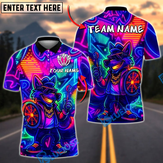 BlueJose Darts Neon Wolf Cool Graffiti Customized Name, Team Name 3D Shirt (4 Colors)