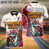 BlueJose Bowling And Pins Shark Cartoon Paint Design Customized Name, Team Name 3D Shirt (4 Colors)