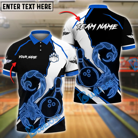 BlueJose Bowling Scorpion Neon Strike Design Customized Name, Team Name 3D Shirt (4 Colors)