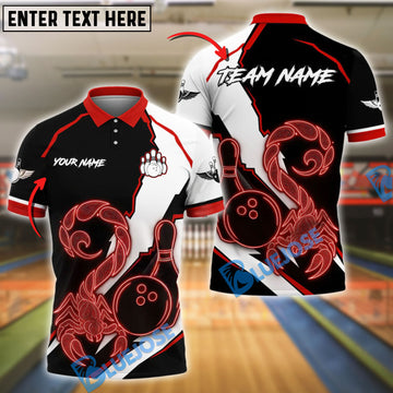 BlueJose Bowling Scorpion Neon Strike Design Customized Name, Team Name 3D Shirt (4 Colors)