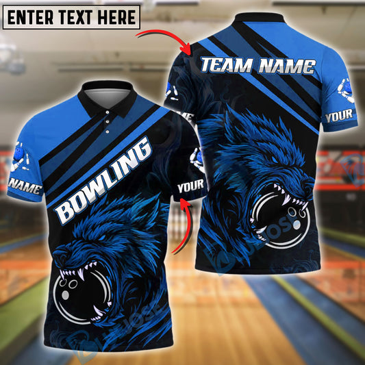BlueJose Bowling Red Wolf Graphic Street Art Style Customized Name, Team Name 3D Shirt (4 Colors)