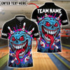 BlueJose Bowling And Pins Crazy Cartoon Skull Ball Customized Name, Team Name 3D Shirt (4 Colors)
