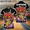 BlueJose Bowling And Pins Crazy Cartoon Skull Ball Customized Name, Team Name 3D Shirt (4 Colors)