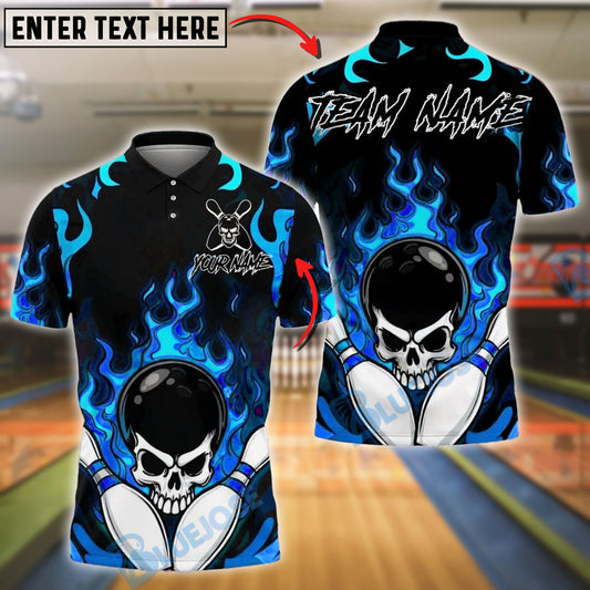BlueJose Bowling And Pins Flame Skull Ball Customized Name, Team Name 3D Shirt (4 Colors)