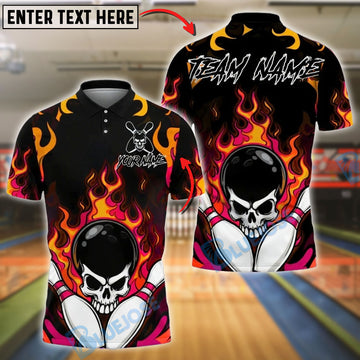 BlueJose Bowling And Pins Flame Skull Ball Customized Name, Team Name 3D Shirt (4 Colors)