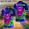 BlueJose Bowling And Pins Tough Bear Strike Neon Glow Customized Name, Team Name 3D Shirt (4 Colors)