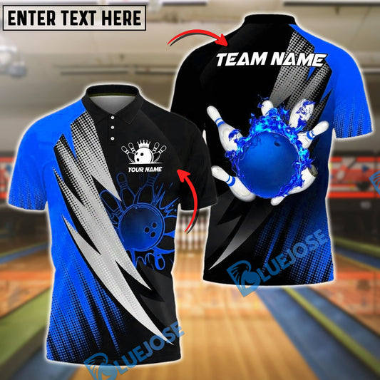 BlueJose Bowling Splashing Ball & Strike Effect Customized Name, Team Name 3D Shirt (4 Colors)