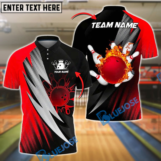 BlueJose Bowling Splashing Ball & Strike Effect Customized Name, Team Name 3D Shirt (4 Colors)